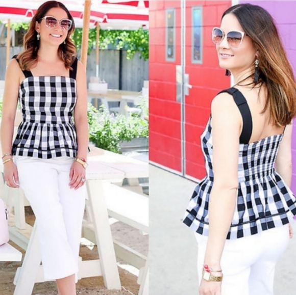 Kate Spade Gingham Peplum Tank in Black and Fresh White - Size 2 - Picture 3 of 10